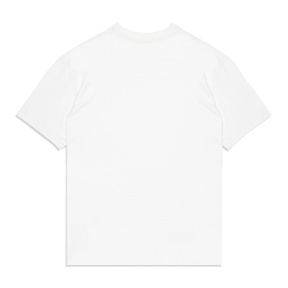 ack view of a plain white T-shirt with no graphics or prints.